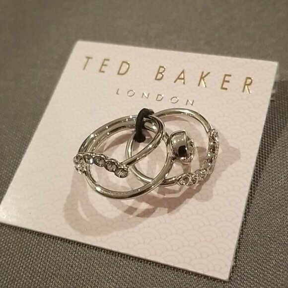 💕TED BAKER LONDON💕 Silver Cadyna Concentric Crystal Ring S/M NWT - Picture 7 of 8